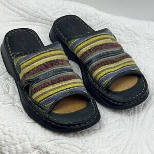 Born Drillers Women’s Size 9M Black Leather Jute Wedge Sandals Comfort Flats
